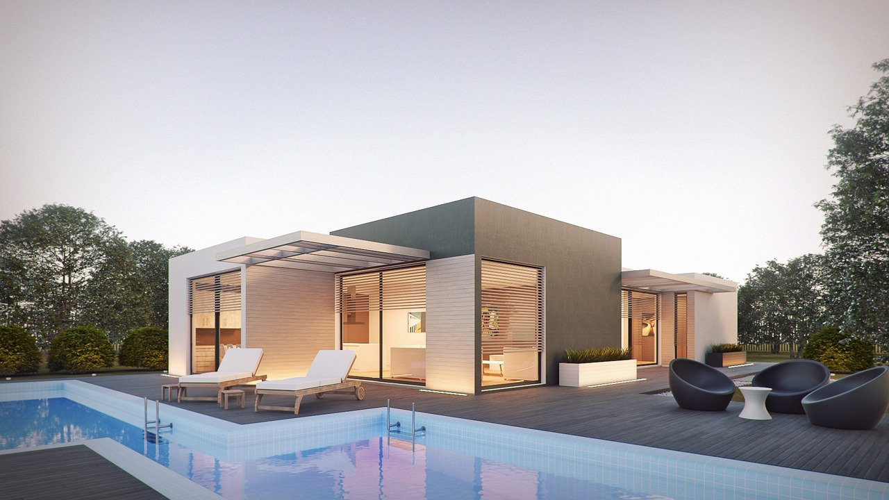 Bungalow with pool in modern architecture style