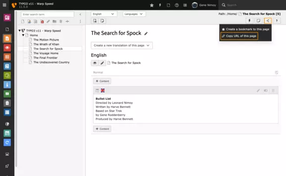 Link sharing in the TYPO3 backend