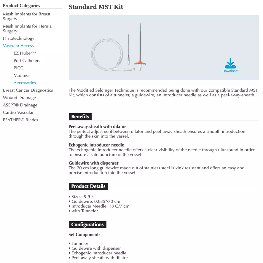 Screenshot of the product detail page of the "Standard MST Kit"