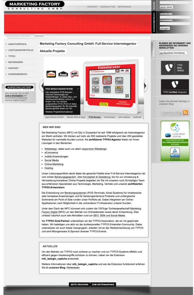 Screenshot MFC website 2013 Screenshot MFC website 2013
