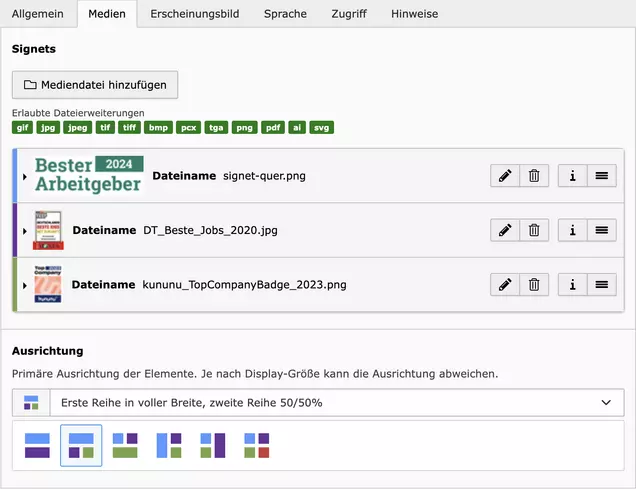 Screenshot of the signet content element in the TYPO3 backend