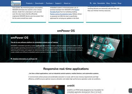 The image displays the emPower OS, an all-in-one software platform for embedded systems and IoT devices. It features multiple software components and a modular architecture, optimizing performance for various embedded systems. The visual includes icons representing different aspects of the operating system.