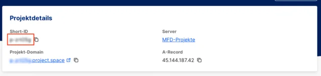 A project details section showing a short project ID 