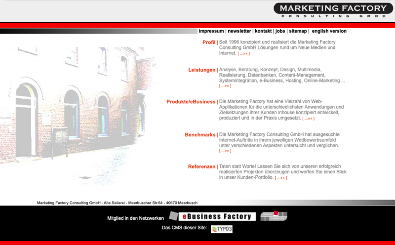 Screenshot MFC website 2003 Screenshot MFC website 2003